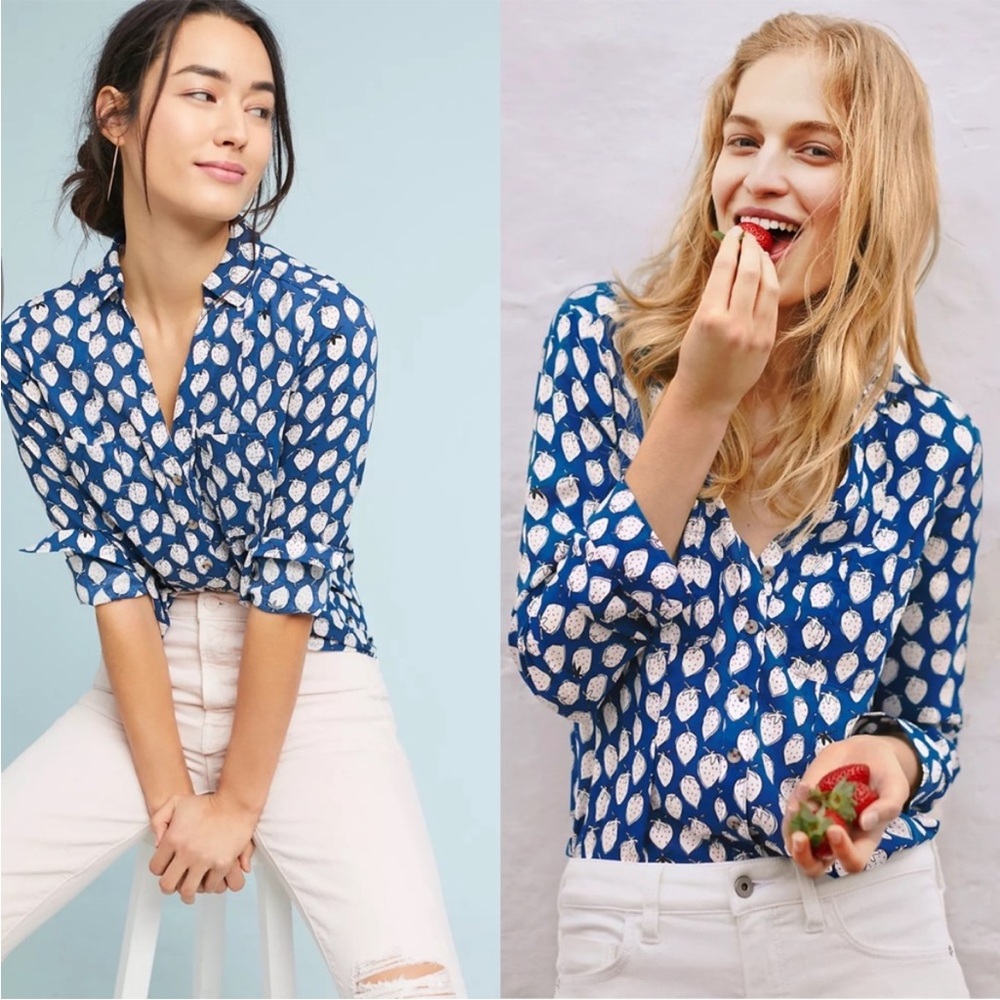 Anthropologie Blue Printed Button-Down Shirt